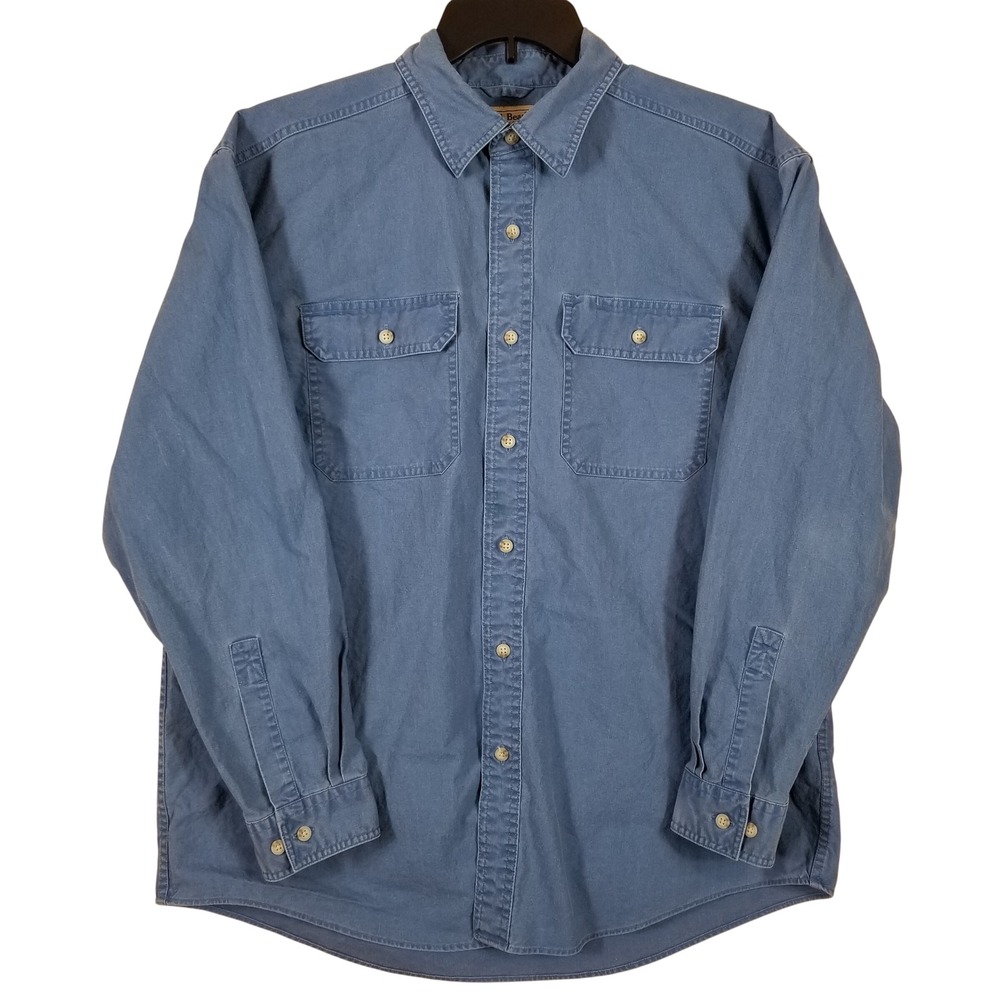 LL Bean Mens Blue Cotton Long Sleeve Button‎ Down Shirt Traditional Fit 270133 L
